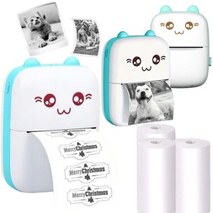 Mini drukarka termiczna dla dzieci kotek + Gratis 3 rolki samoprzylepne
