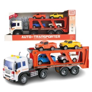 Auto transporter tir z przyczepą laweta 4 autka światła dźwięki