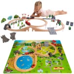 Doris drewniana kolejka pociąg 90 el. + Mata puzzle 99 szt.+ zwrotnice