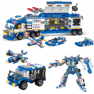 Klocki konstrukcyjne policja zestaw ciężarówka samolot robot transformer